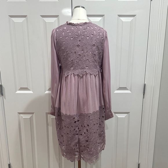 Anthropologie Mauve Purple Lace Inset Embroidered Boho Mini Tunic Dress Size S - Picture 11 of 16